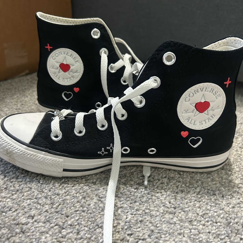 Converse Black High-Tops with Red Heart Details